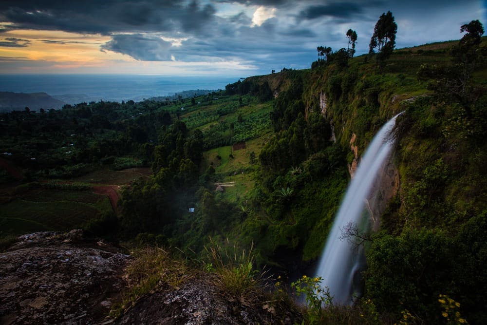 Waterfall in forested setting