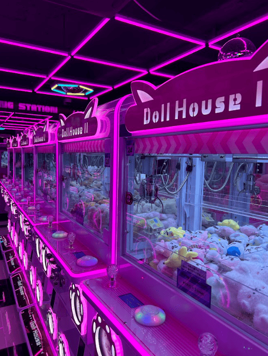 Entertainment centre with machines for grabbing cuddly toys