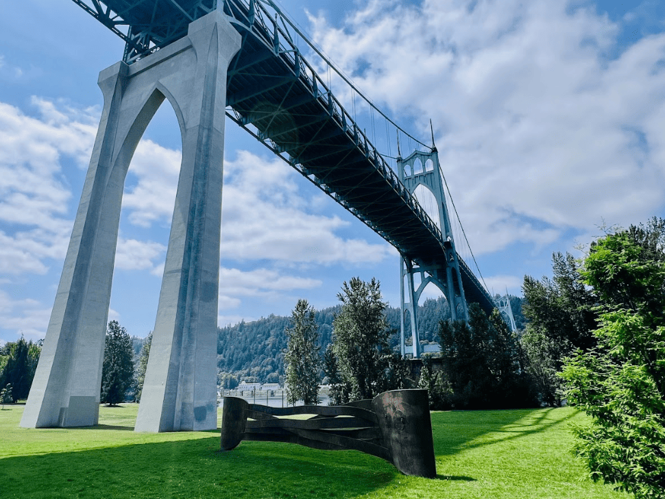 Large bridge spanning over a park