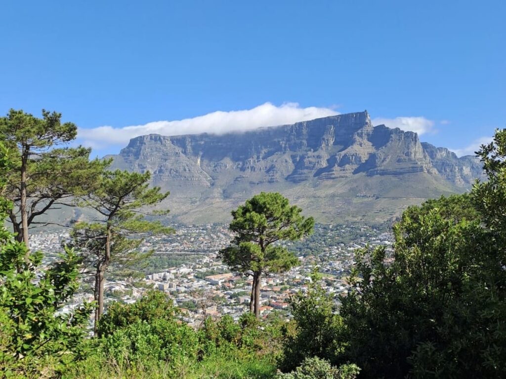 Mountain shaped like a table with clouds directly above